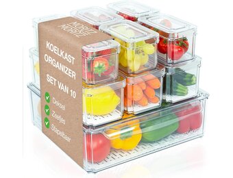Moritz & Moritz Set van 10 koelkastorganizers met deksel, stapelbare koelkastdozen, transparant, robuust, opbergdozen voor keuken, voorraadkast, lade