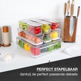Moritz & Moritz Set van 10 koelkastorganizers met deksel, stapelbare koelkastdozen, transparant, robuust, opbergdozen voor keuken, voorraadkast, lade