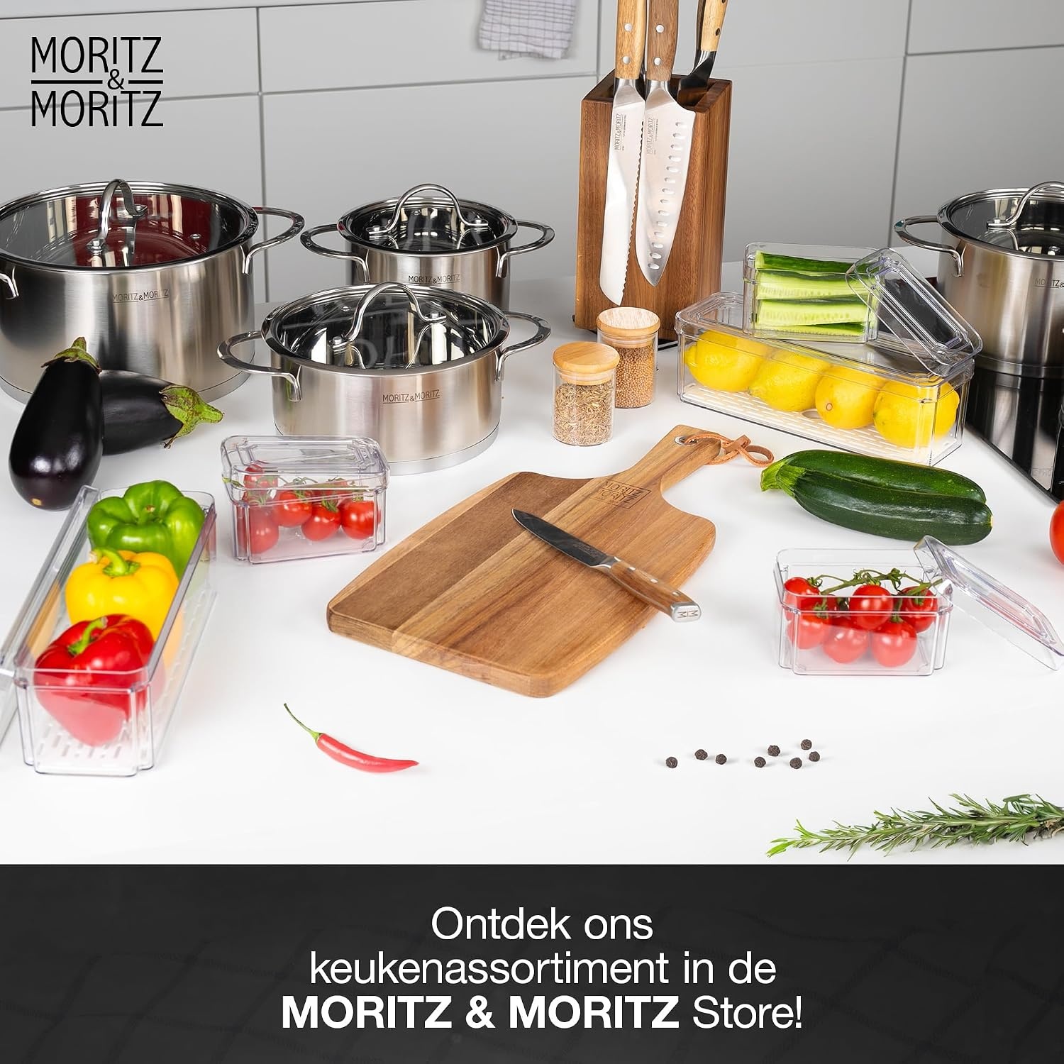 Moritz & Moritz Set van 10 koelkastorganizers met deksel, stapelbare koelkastdozen, transparant, robuust, opbergdozen voor keuken, voorraadkast, lade