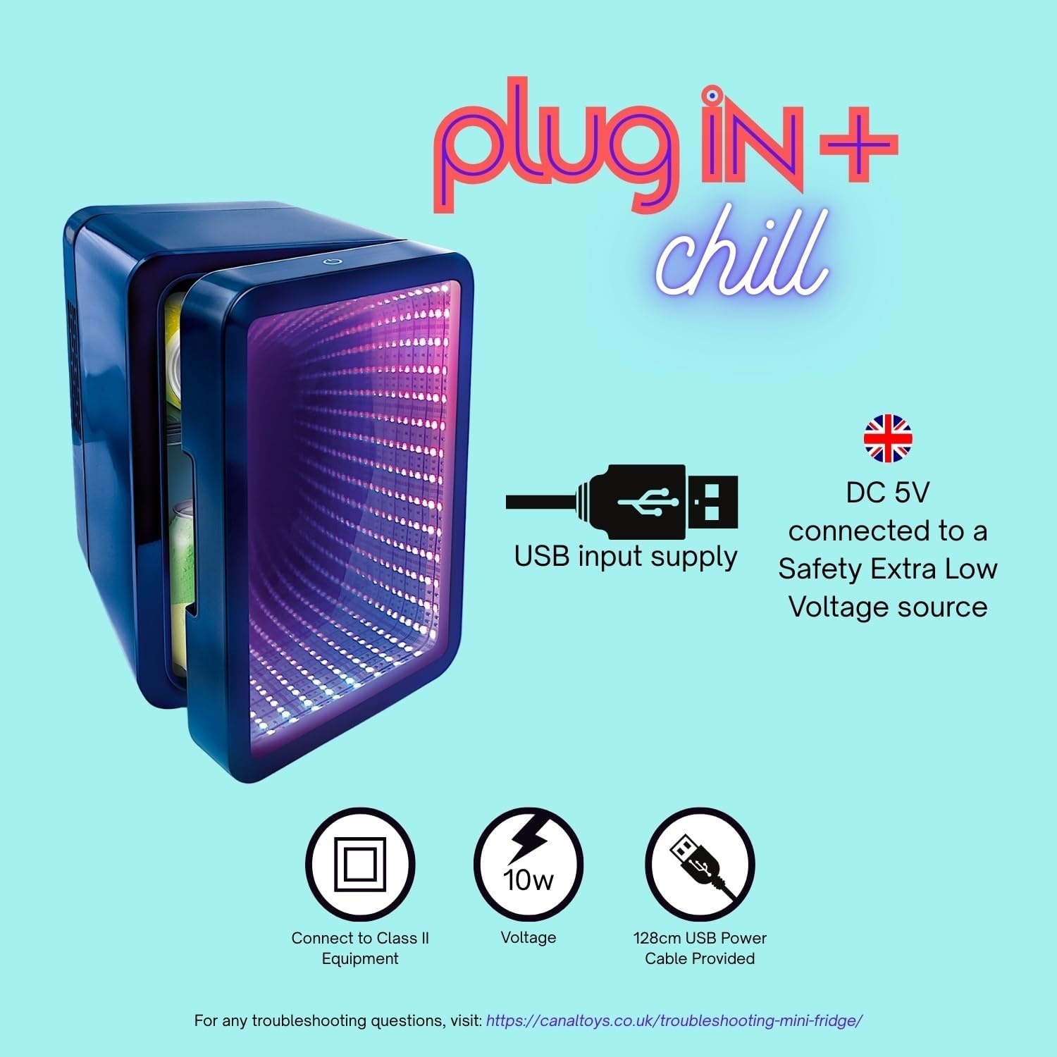So Chill Mini Koelkast Infinity Effect, Gamers, Studenten, Home/Autoritten/Hangouts + meer, USB-voeding, Stickers inbegrepen, 4L/6 blikjes, spiegel Infinity Effect Deur