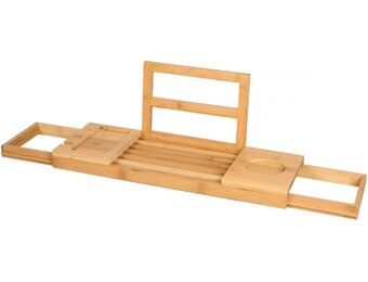 alpina Verstelbare Badplank - Badrek 50-92 x 18 x 4 cm - Bad Plank Bamboe met Boekensteun en Tablethouder - Incl. Bekerhouders - Badrekje voor Bad - Badkamer Accessoires