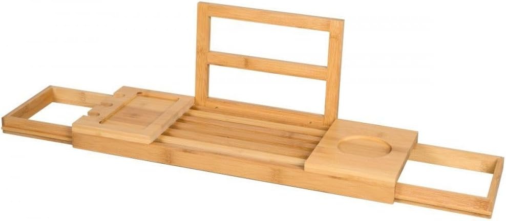 alpina Verstelbare Badplank - Badrek 50-92 x 18 x 4 cm - Bad Plank Bamboe met Boekensteun en Tablethouder - Incl. Bekerhouders - Badrekje voor Bad - Badkamer Accessoires
