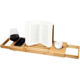 alpina Verstelbare Badplank - Badrek 50-92 x 18 x 4 cm - Bad Plank Bamboe met Boekensteun en Tablethouder - Incl. Bekerhouders - Badrekje voor Bad - Badkamer Accessoires