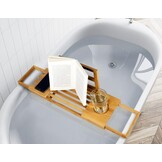 alpina Verstelbare Badplank - Badrek 50-92 x 18 x 4 cm - Bad Plank Bamboe met Boekensteun en Tablethouder - Incl. Bekerhouders - Badrekje voor Bad - Badkamer Accessoires