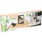 alpina Verstelbare Badplank - Badrek 50-92 x 18 x 4 cm - Bad Plank Bamboe met Boekensteun en Tablethouder - Incl. Bekerhouders - Badrekje voor Bad - Badkamer Accessoires