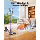 Accustofzuiger 600 W/50 kPa/65 min, draadloze stofzuiger met 1 m slang, aromatherapie, wandlaadstation, stofreservoir-schraper (1,5 l), automatische modus, voor dierenharen, tapijten, harde