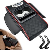 Autoarmleuningbox, universeel, armleuningbox voor voertuigen, PU-leer, armleuningen, box, armleuningen, kussen, 33 x 19 x 7 cm, armleuningbox, middenconsole, pad met haken en organizervakken
