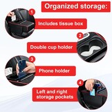 Autoarmleuningbox, universeel, armleuningbox voor voertuigen, PU-leer, armleuningen, box, armleuningen, kussen, 33 x 19 x 7 cm, armleuningbox, middenconsole, pad met haken en organizervakken