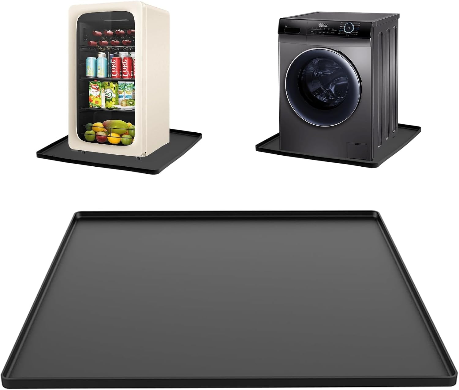 Wasmachinebak, 60 x 60 cm waterdichte siliconen wasbak voor vloerbescherming, lekkagebeveiligingsbak voor wasmachines, drogers, vaatwassers, koelkasten, airconditioners