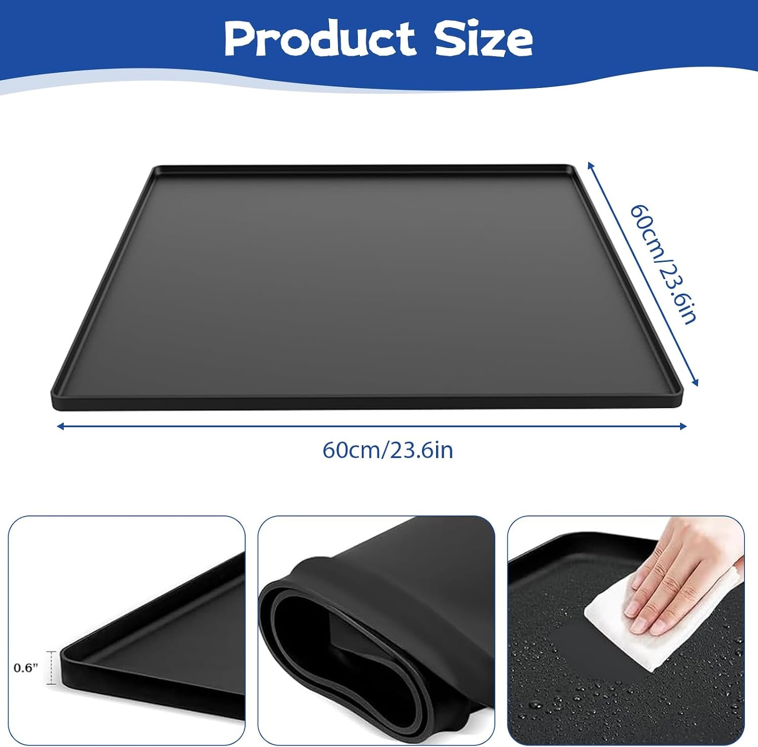 Wasmachinebak, 60 x 60 cm waterdichte siliconen wasbak voor vloerbescherming, lekkagebeveiligingsbak voor wasmachines, drogers, vaatwassers, koelkasten, airconditioners