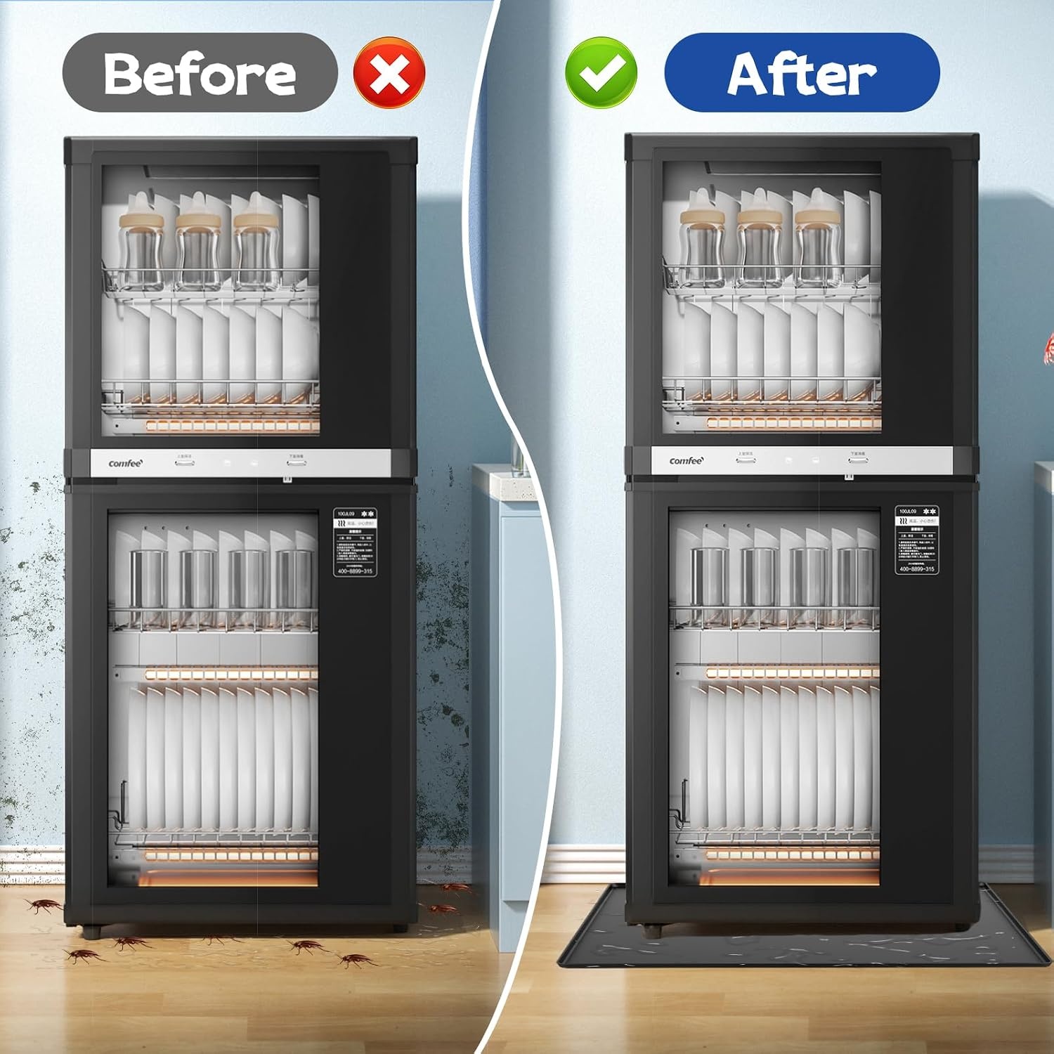 Wasmachinebak, 60 x 60 cm waterdichte siliconen wasbak voor vloerbescherming, lekkagebeveiligingsbak voor wasmachines, drogers, vaatwassers, koelkasten, airconditioners