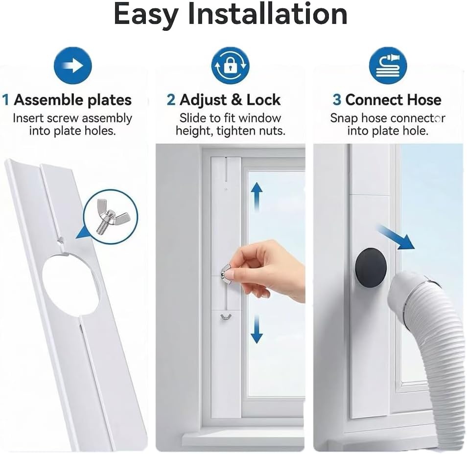 Raamafdichting airconditioningplaat voor mobiele airconditioners, 4 stuks raamairconditioning, afdichtingsset, raamdoorvoer airconditioning, voor airconditioning, afvoerslang 150 mm voor schuiframen