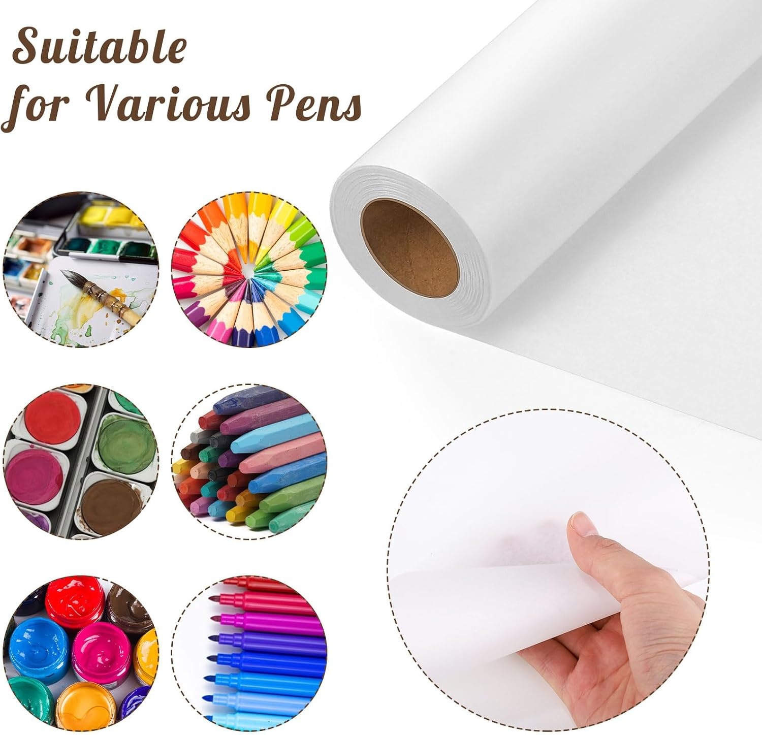 WSICSE Overtrekpapier Rol - 59cm x 28m - Wit - Voor Naaipatronen, Tekenen en Schetsen