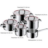 WMF Function 4 pannenset 5-delig rood. Innovatieve deksel met 4 afgietfuncties, Geschikt voor Inductie, Glazen deksel, Cromargan® 18/10 RVS, Vaatwasserbestendig, Handgrepen worden niet heet.