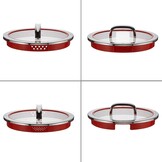 WMF Function 4 pannenset 5-delig rood. Innovatieve deksel met 4 afgietfuncties, Geschikt voor Inductie, Glazen deksel, Cromargan® 18/10 RVS, Vaatwasserbestendig, Handgrepen worden niet heet.