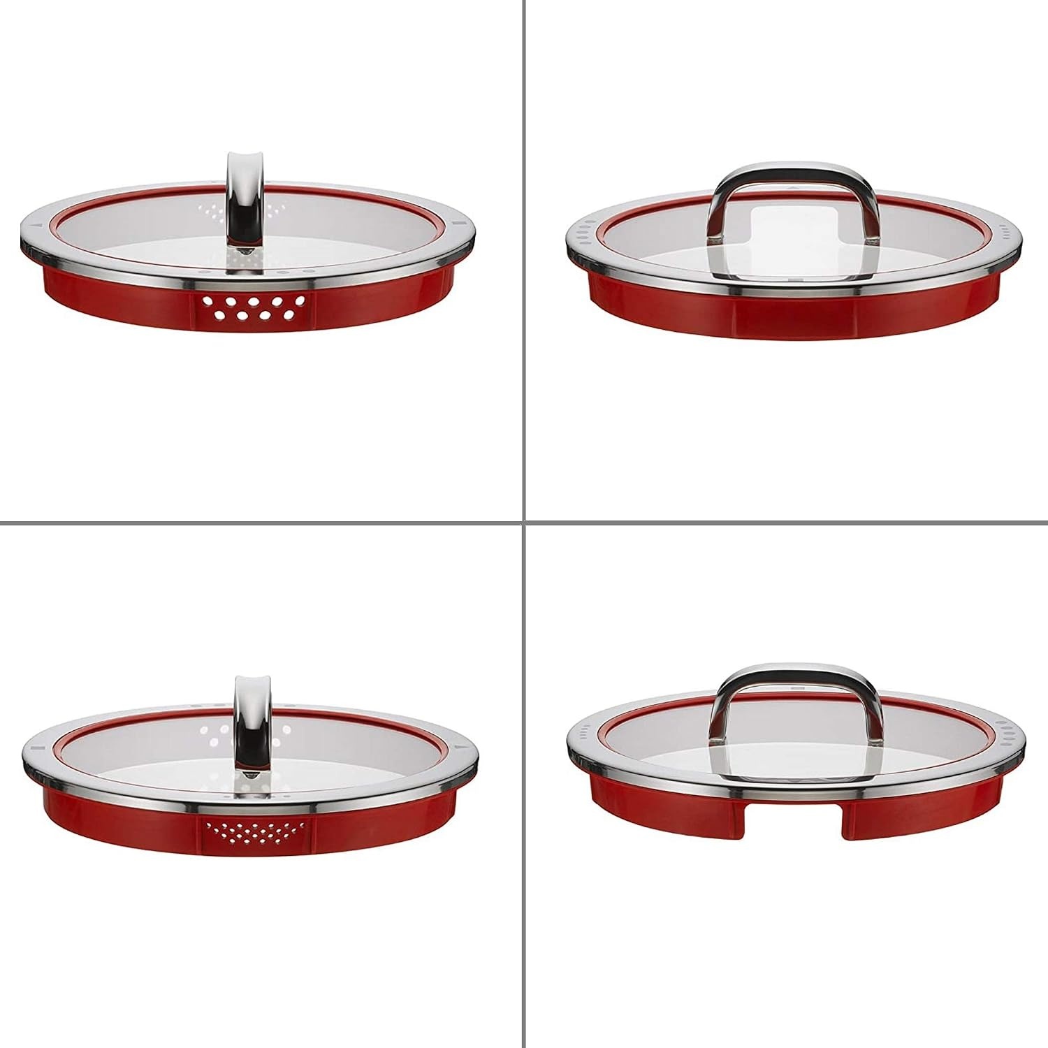 WMF Function 4 pannenset 5-delig rood. Innovatieve deksel met 4 afgietfuncties, Geschikt voor Inductie, Glazen deksel, Cromargan® 18/10 RVS, Vaatwasserbestendig, Handgrepen worden niet heet.