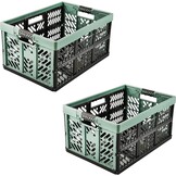 keeeper 2x Stevige vouwkratten met soft-touch handgrepen, 54 x 37 x 28 cm, 45 l, Ben, lichtgrijs