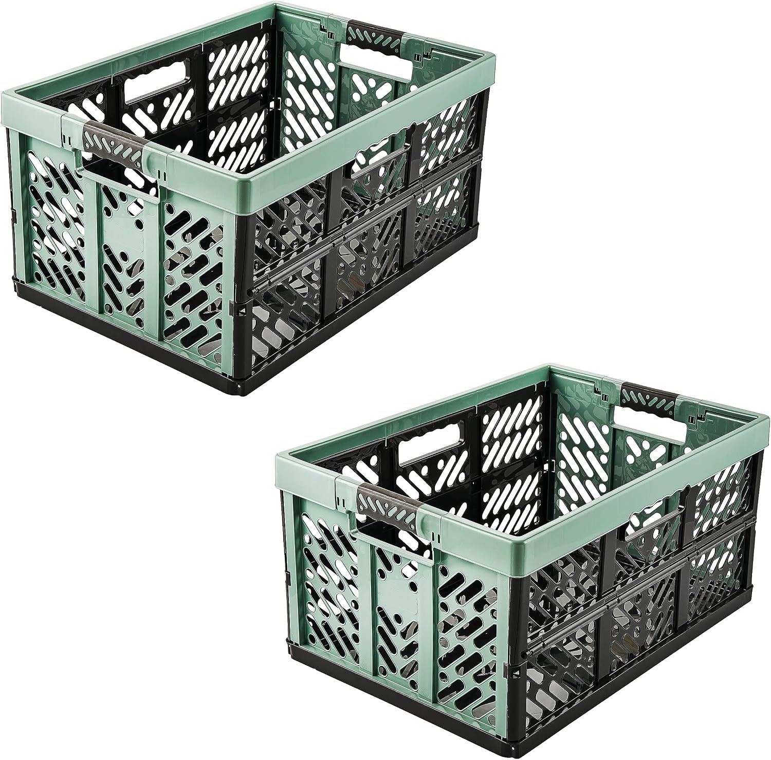 keeeper 2x Stevige vouwkratten met soft-touch handgrepen, 54 x 37 x 28 cm, 45 l, Ben, lichtgrijs