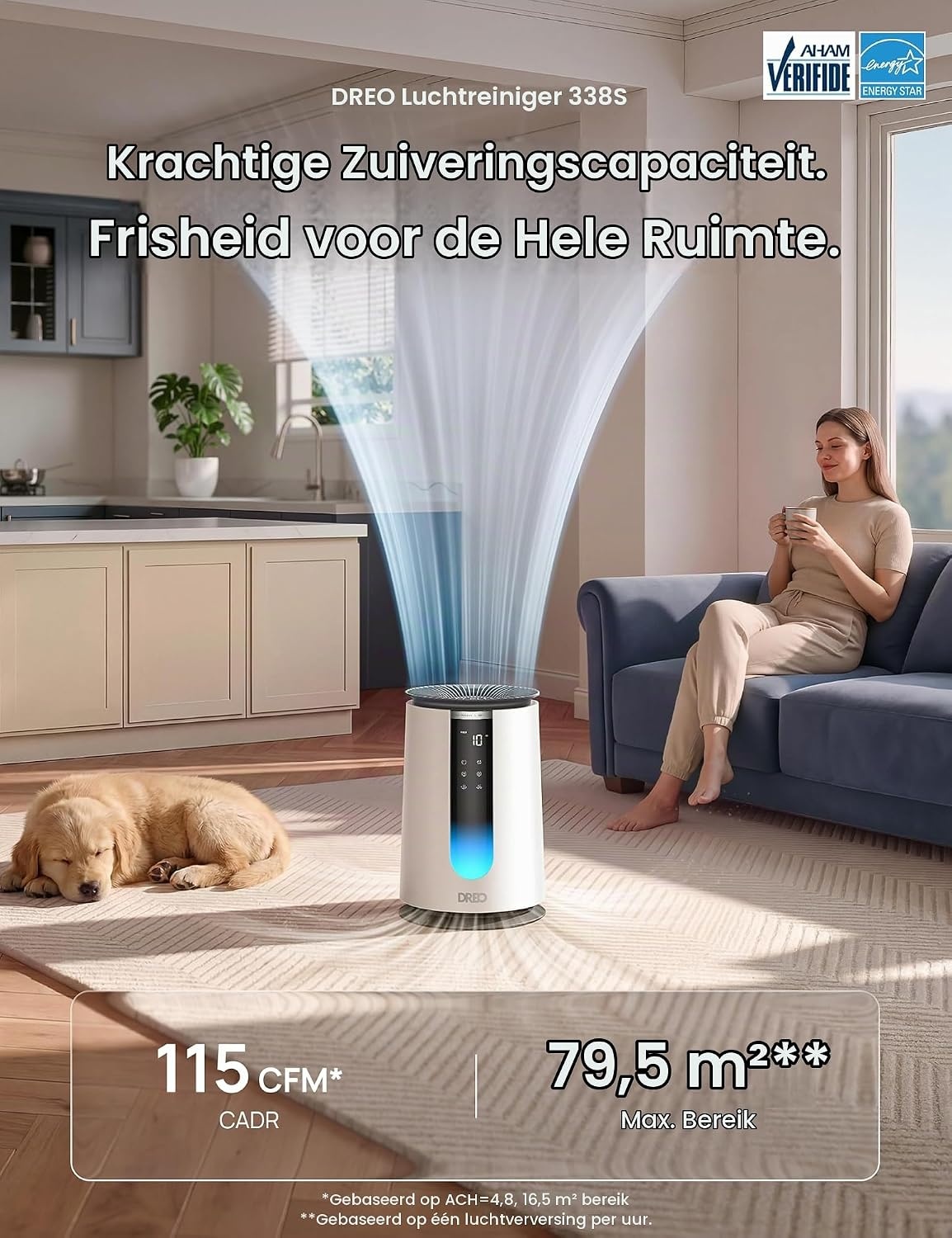 DREO Luchtreiniger voor mensen met allergieën 338S met 3-in-1 HEPA-filter