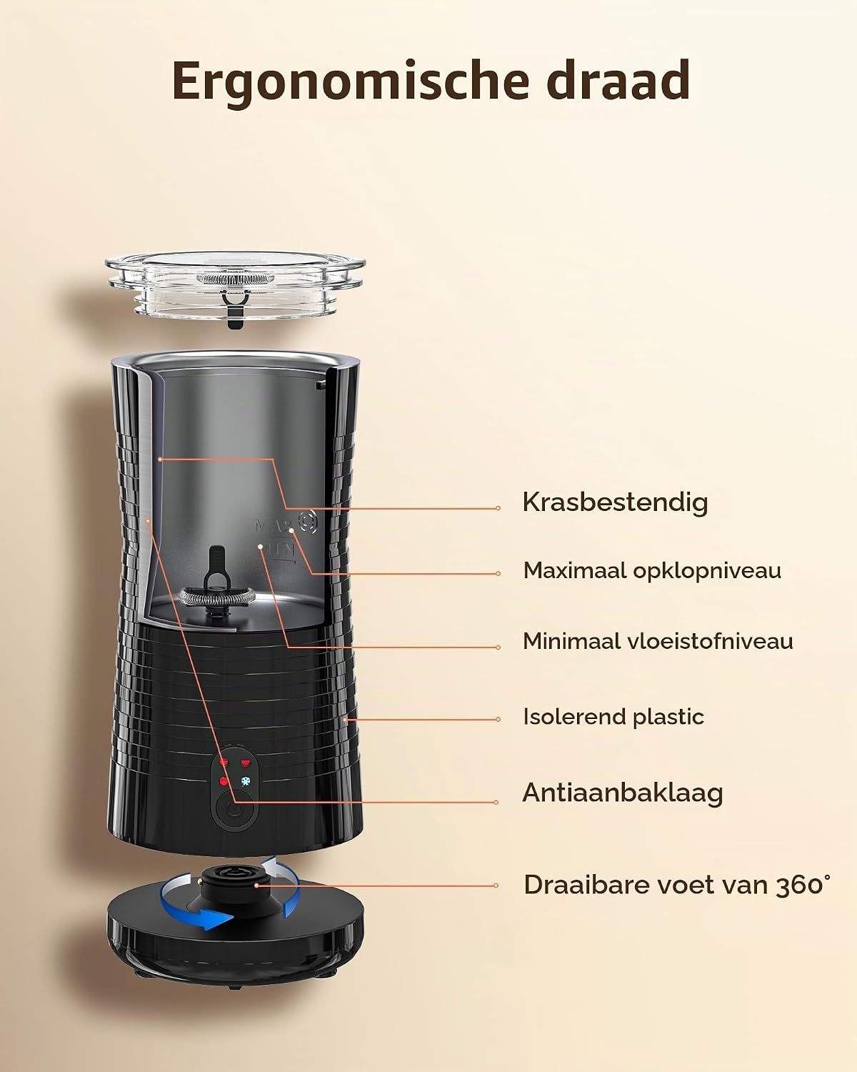 Morpilot 4 in 1 elektrische melkopschuimer, automatische warm- en koud schuimmachine en melkverwarmer voor latte, cappuccino, macchiatos, 240ml 400W