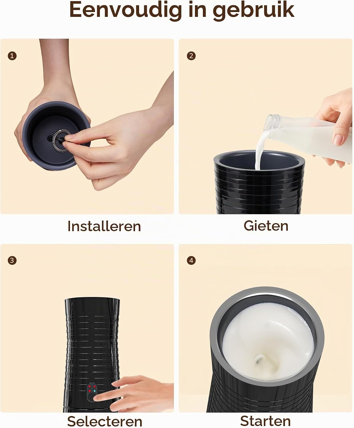 Morpilot 4 in 1 elektrische melkopschuimer, automatische warm- en koud schuimmachine en melkverwarmer voor latte, cappuccino, macchiatos, 240ml 400W