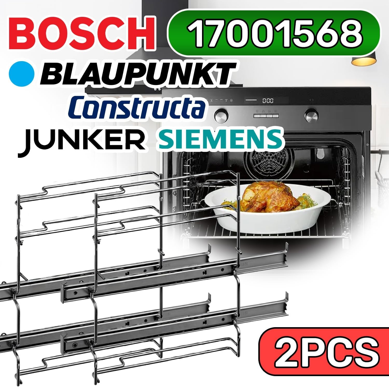 Rails telescopische oven 2 niveaus 17001568 voor Bosch - Made in Germany