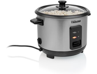Tristar Rijstkoker 1 L, Tot 5 Porties, RVS Behuizing, Antiaanbakbinnenpan, Stoommandje, Warmhoudfunctie, 400 W, RK-6144