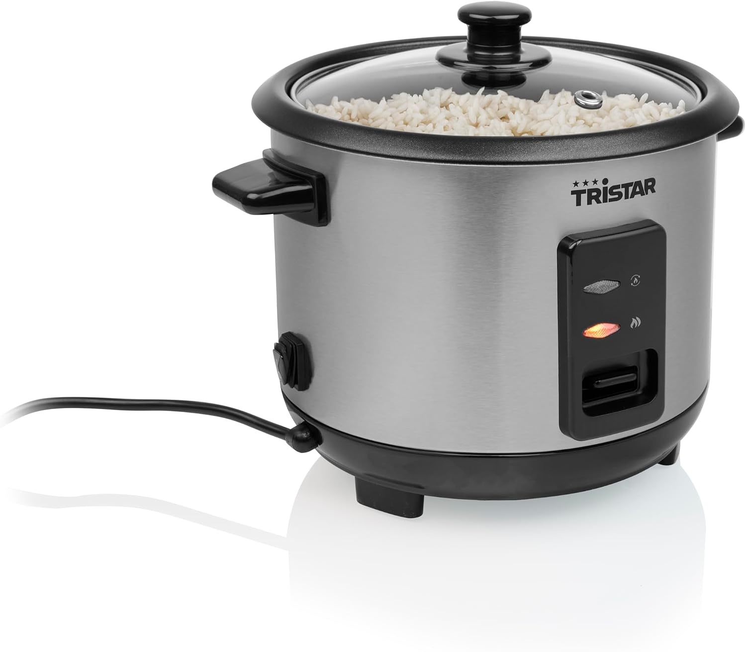 Tristar Rijstkoker 1 L, Tot 5 Porties, RVS Behuizing, Antiaanbakbinnenpan, Stoommandje, Warmhoudfunctie, 400 W, RK-6144
