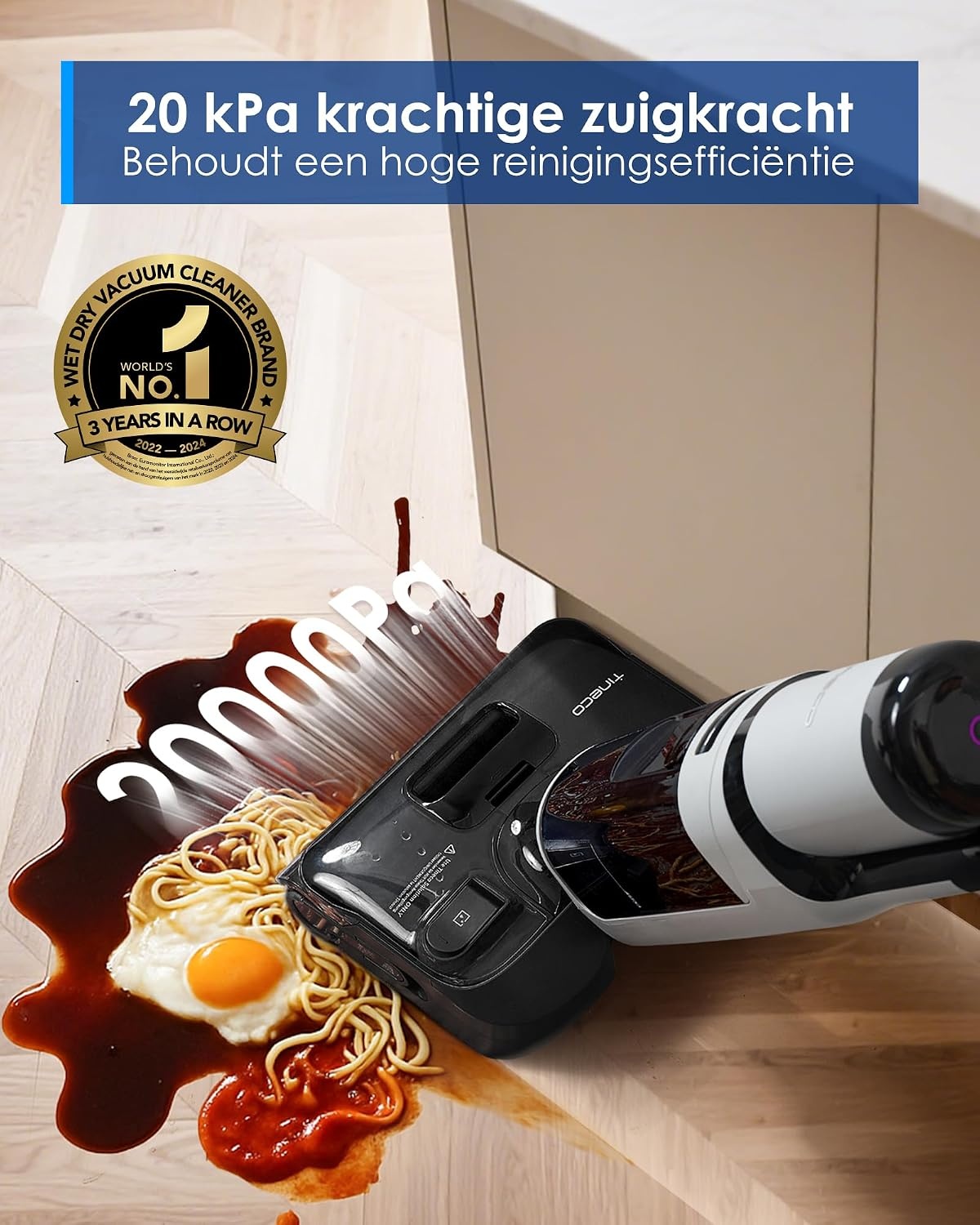 Tineco Floor One i5 Stretch stofzuiger, droge en natte stofzuiger, krachtige zuigkracht 20 kPa, plat bereik 180°, reiniging met twee randen, 30 minuten looptijd, watertanks met grote capaciteit