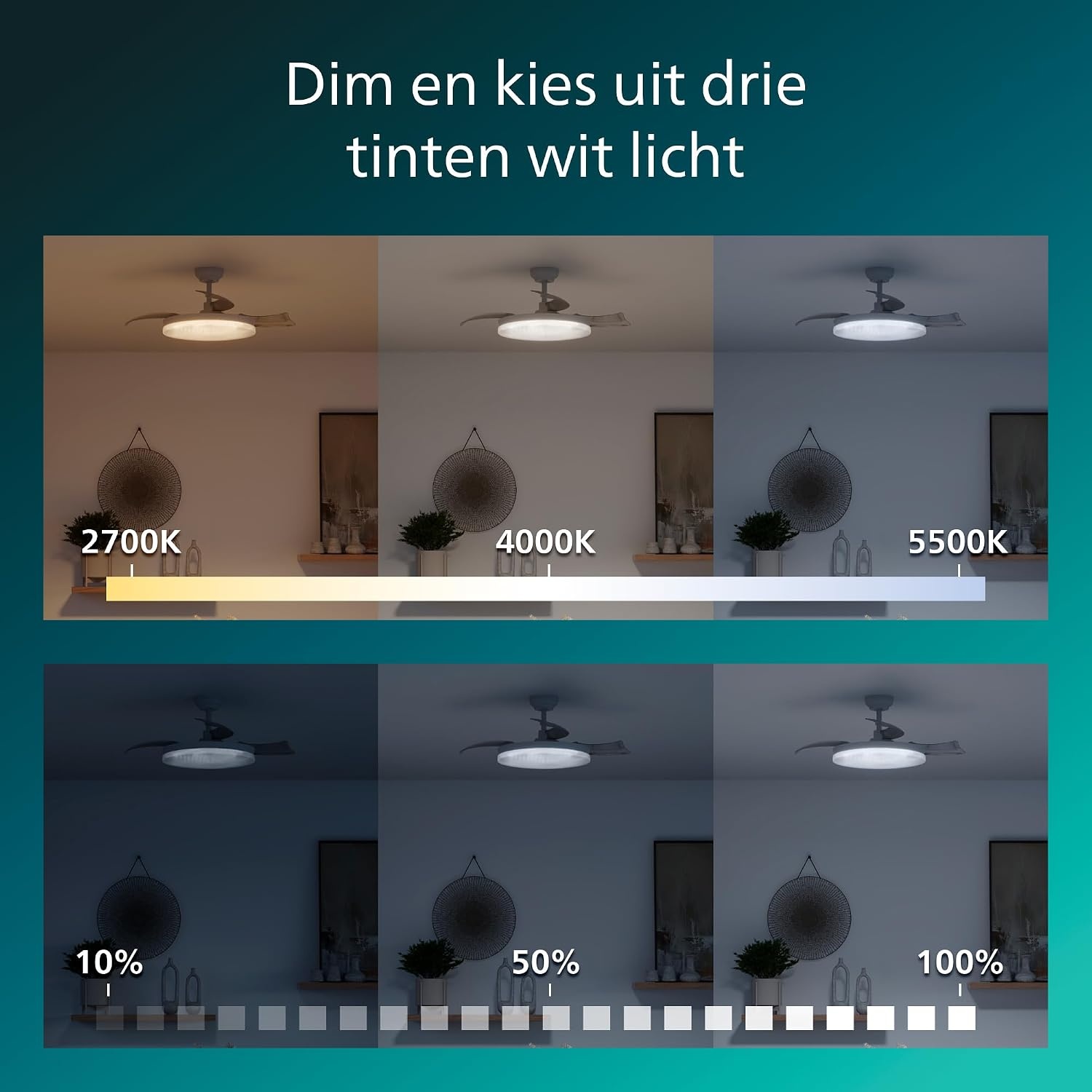 Philips LED, Bliss Plafondventilator met LED-lamp, Ø106 cm, Zwart