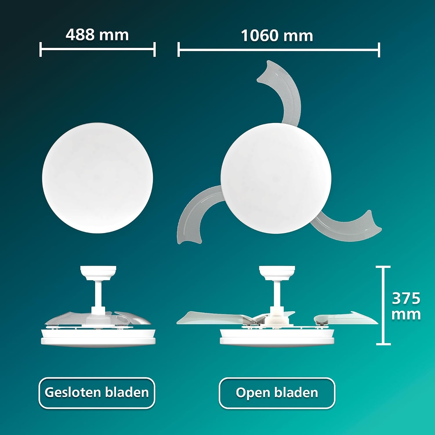 Philips LED, Bliss Plafondventilator met LED-lamp, Ø106 cm, Zwart