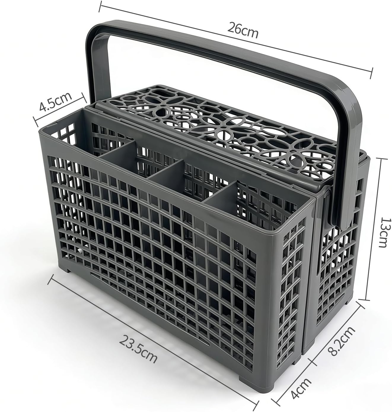 Universele Bestekmand Voor Vaatwasser, 2-in-1 Universele Bestekmand, 23,5 x (8,2 + 4) x 13 cm, Stabiele Steekverbinding, Deelbaar, Met Inklapbare Handgreep