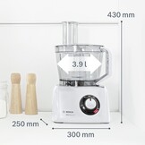 Bosch, MultiTalent 8 foodprocessor, waveCut-mes, SmartStorage, mixeropzetstuk, blenderkan, 1000 Watt, 45 functies, MC812W501, wit
