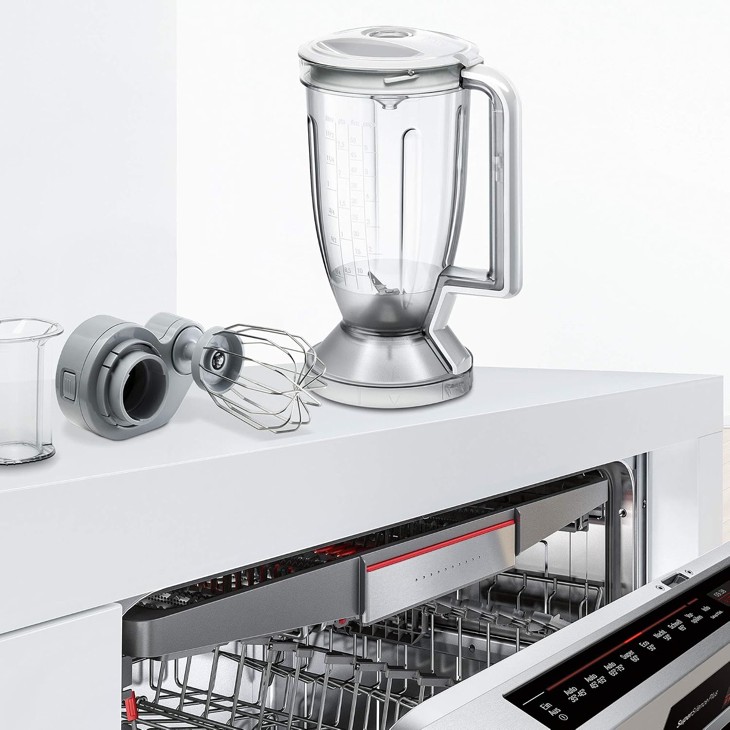 Bosch, MultiTalent 8 foodprocessor, waveCut-mes, SmartStorage, mixeropzetstuk, blenderkan, 1000 Watt, 45 functies, MC812W501, wit