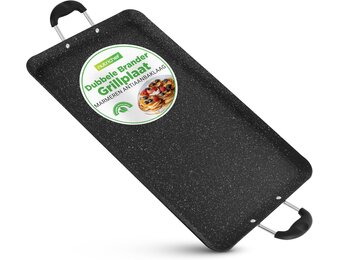 NutriChef Dubbele Branders Griddle – Anti-aanbak Bakplaat voor Gasfornuis, Vaatwasmachinebestendig, Hittebestendige Handgrepen, PFOA-vrij, 51 x 30 cm (Zwart)