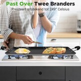 NutriChef Dubbele Branders Griddle – Anti-aanbak Bakplaat voor Gasfornuis, Vaatwasmachinebestendig, Hittebestendige Handgrepen, PFOA-vrij, 51 x 30 cm (Zwart)