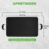 NutriChef Dubbele Branders Griddle – Anti-aanbak Bakplaat voor Gasfornuis, Vaatwasmachinebestendig, Hittebestendige Handgrepen, PFOA-vrij, 51 x 30 cm (Zwart)