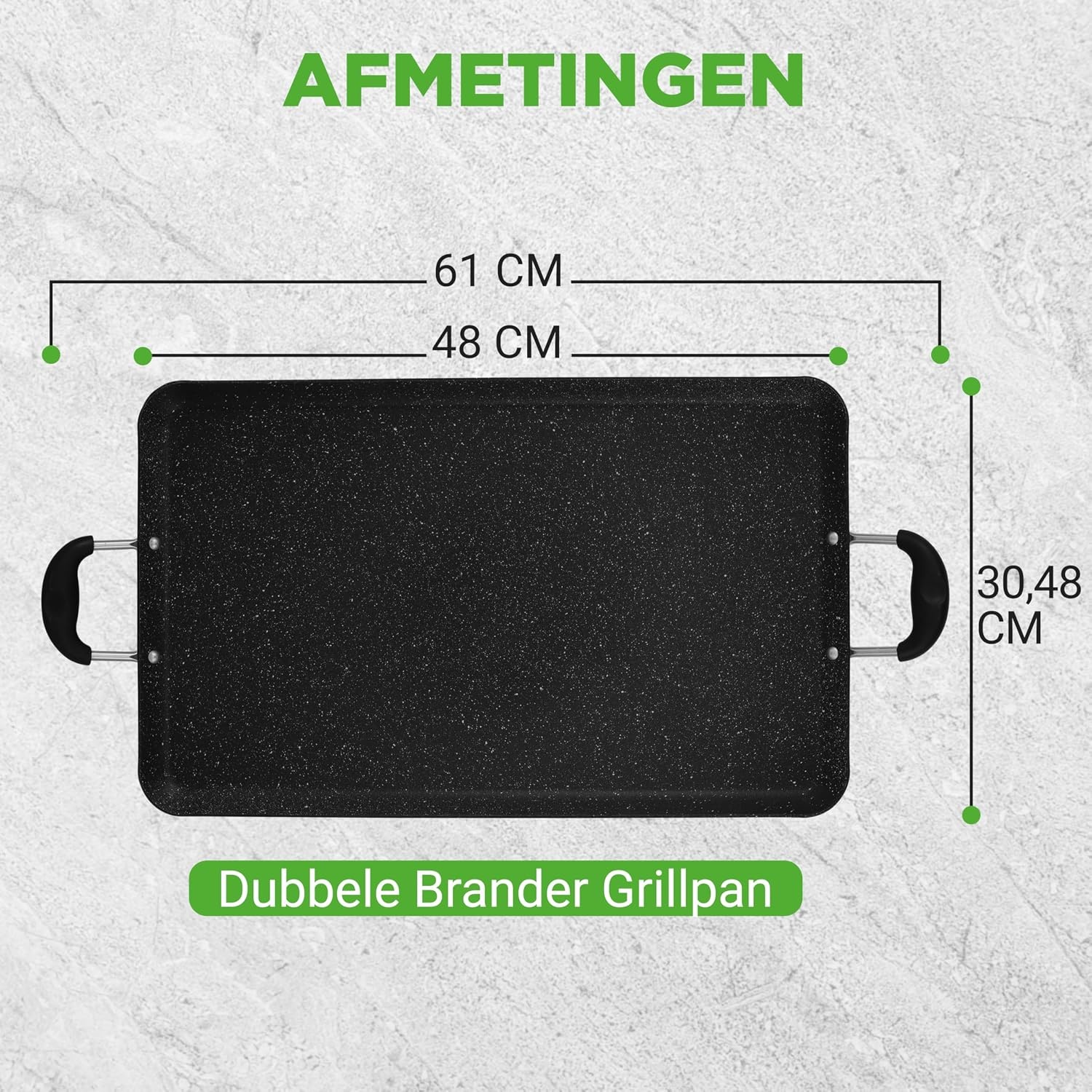 NutriChef Dubbele Branders Griddle – Anti-aanbak Bakplaat voor Gasfornuis, Vaatwasmachinebestendig, Hittebestendige Handgrepen, PFOA-vrij, 51 x 30 cm (Zwart)
