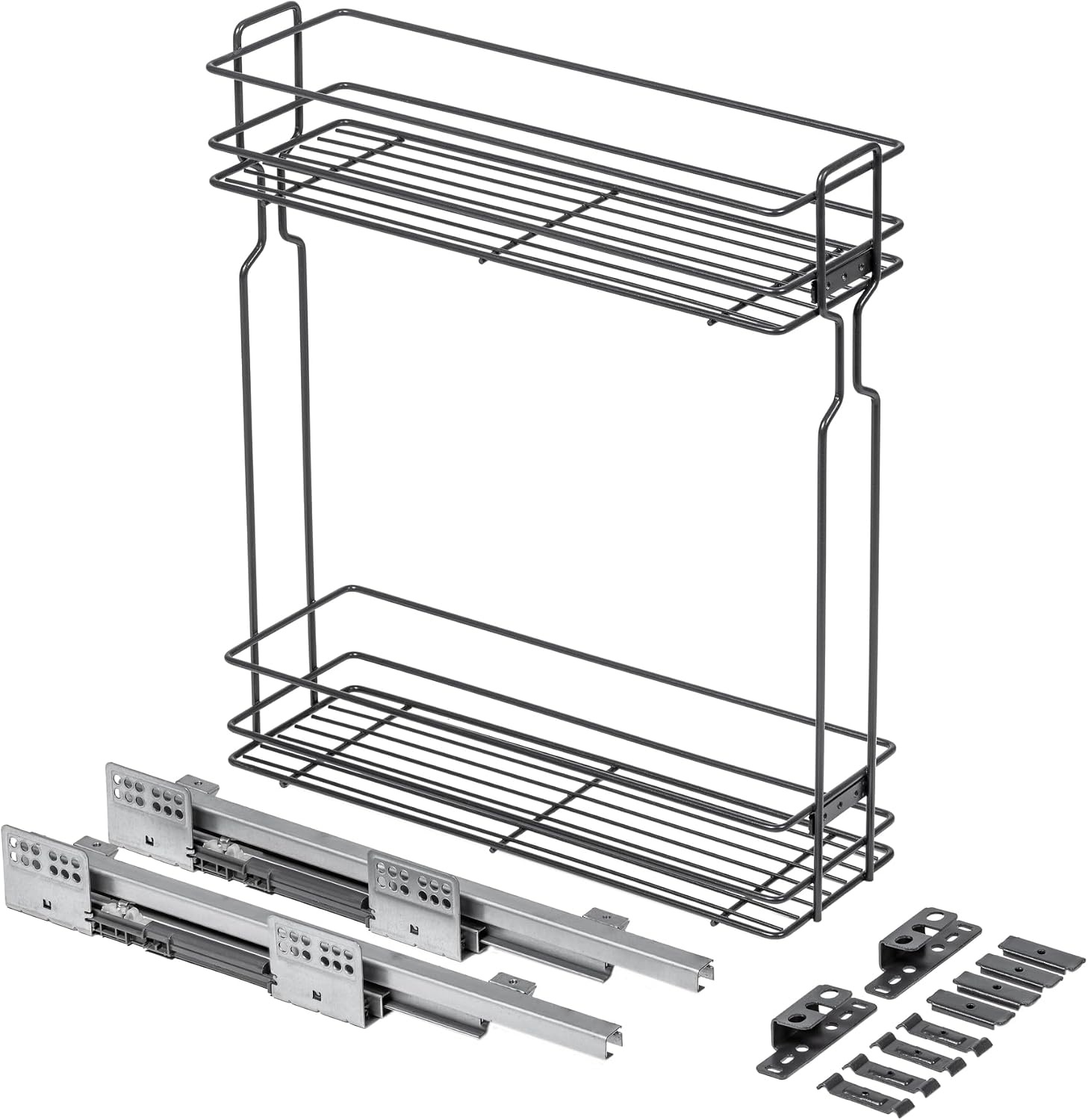 GTV Uittrekbare cargomand met 2 niveaus KO-BO200TD-60, voor meubels 200 mm, ondermontage, stalen frame, draagkracht 15 kg, antraciet