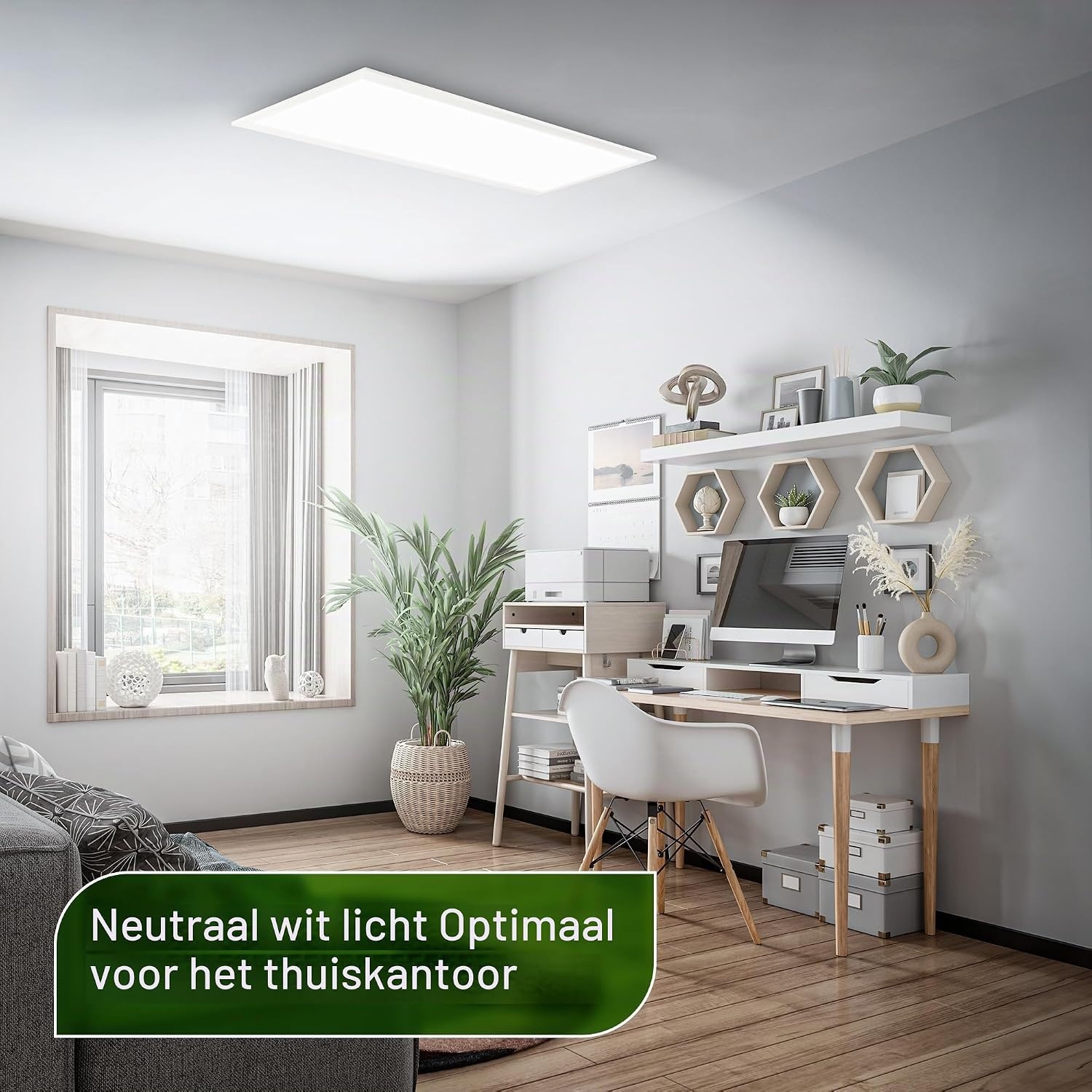 BRILONER - LED plafondlamp, EEK A lichtbron, 13,5W bij 2900lm, vlak, indirect licht, LED lamp, woonkamerlamp, paneel, keukenlamp, ganglamp, 100x25x6 cm, wit - Maat 100 cm