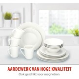 alpina Serviesset 16-Delig - Bordenset Diner 4 Persoons - Aardewerk Servies - Dinerborden, Dessertborden, Kommen en Mokken - Magnetron en Vaatwasser Bestendig - Wit