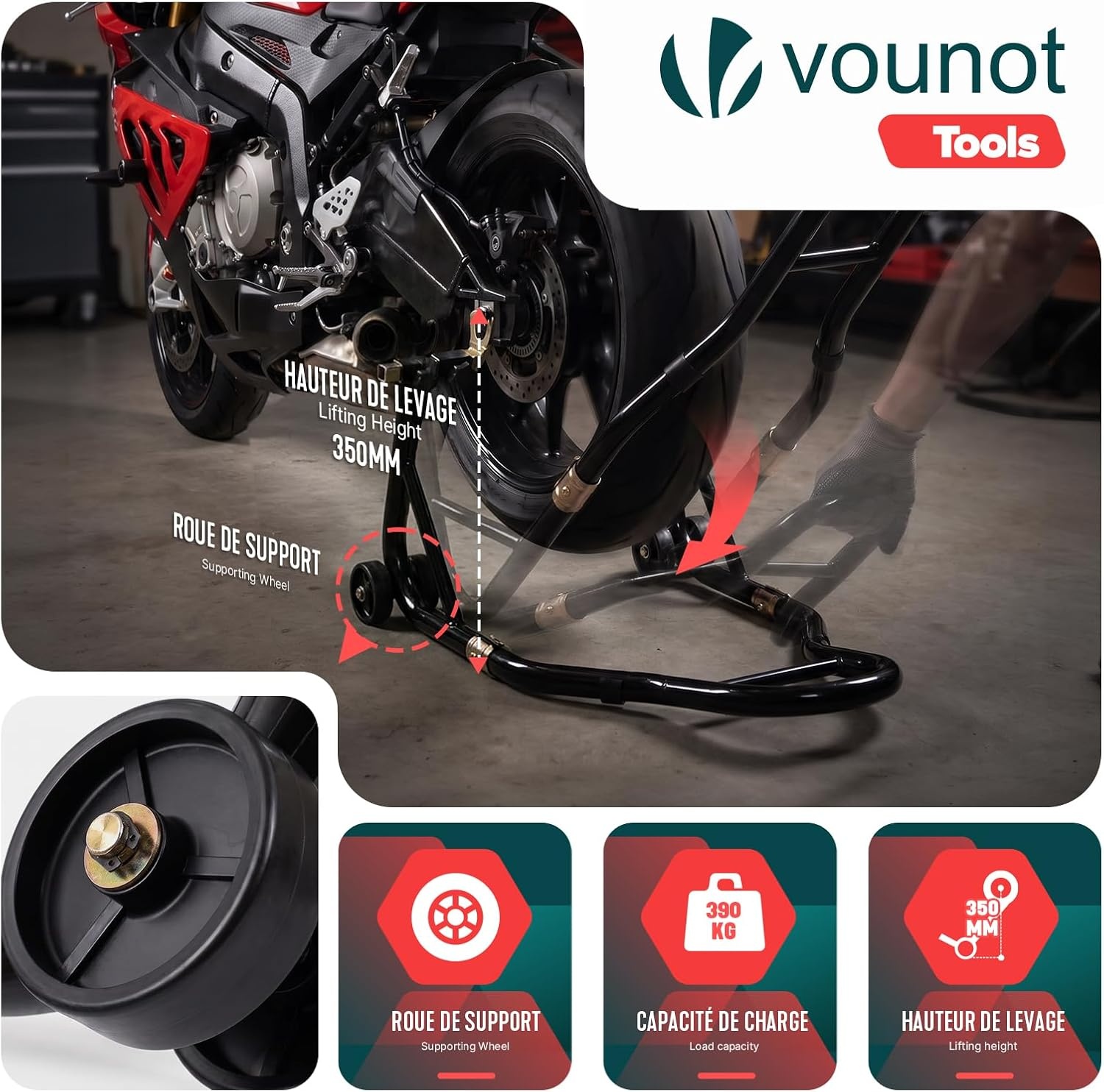 Motorfiets Achterwiel Stand Zwart