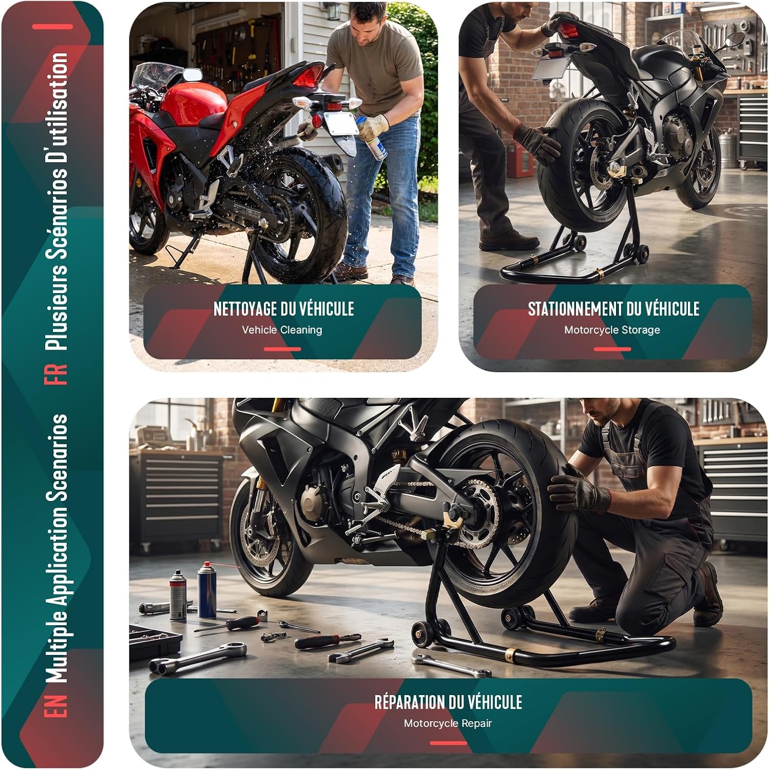 Motorfiets Achterwiel Stand Zwart