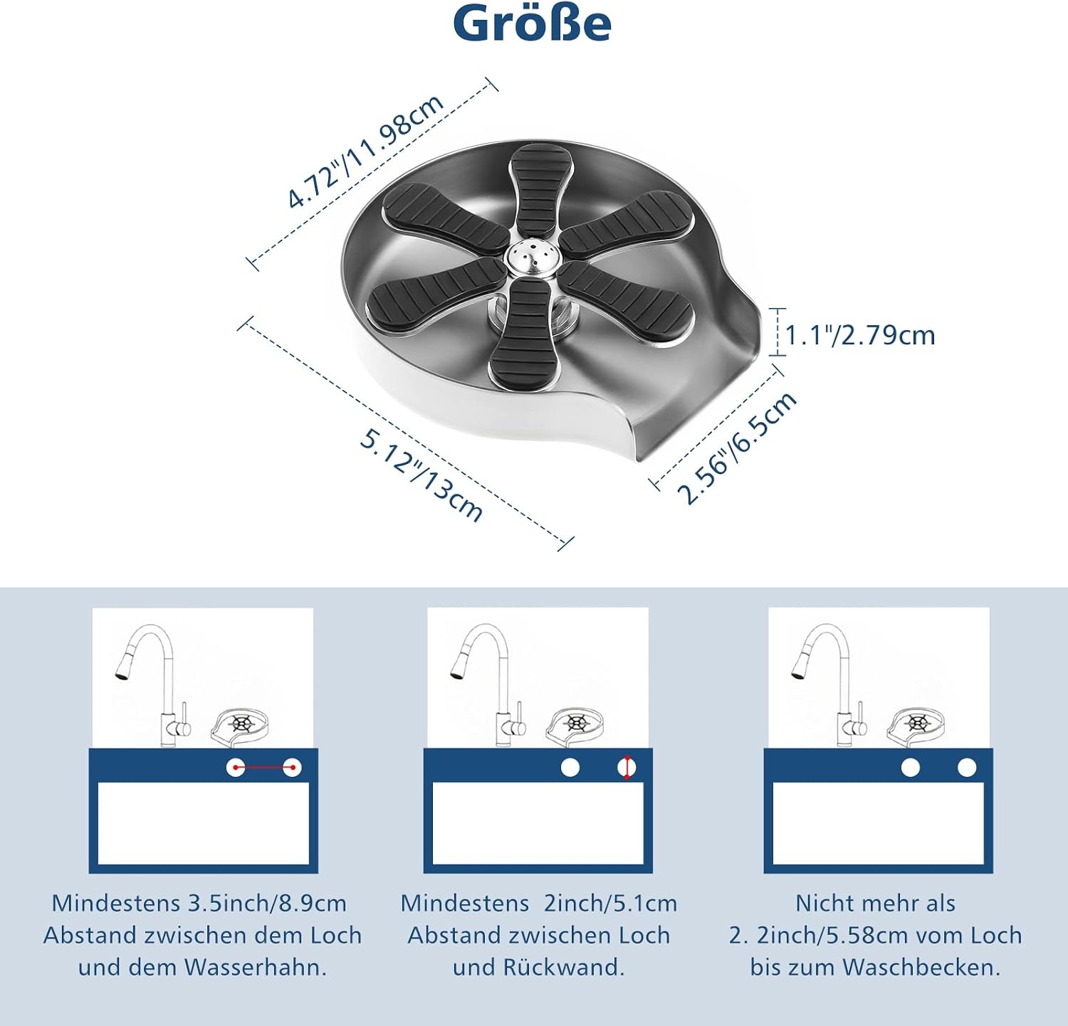 Dyna-Living Roestvrijstalen glaspoeler, automatische glazen spoelbak, kopwasmachine, flessenwasmachine, ingebedde glasafdruiprek voor keukenspoelbak, bar, thuis (pistoolgrijs)
