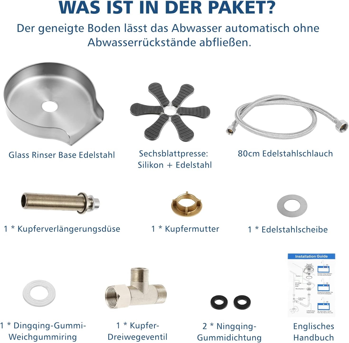 Dyna-Living Roestvrijstalen glaspoeler, automatische glazen spoelbak, kopwasmachine, flessenwasmachine, ingebedde glasafdruiprek voor keukenspoelbak, bar, thuis (pistoolgrijs)