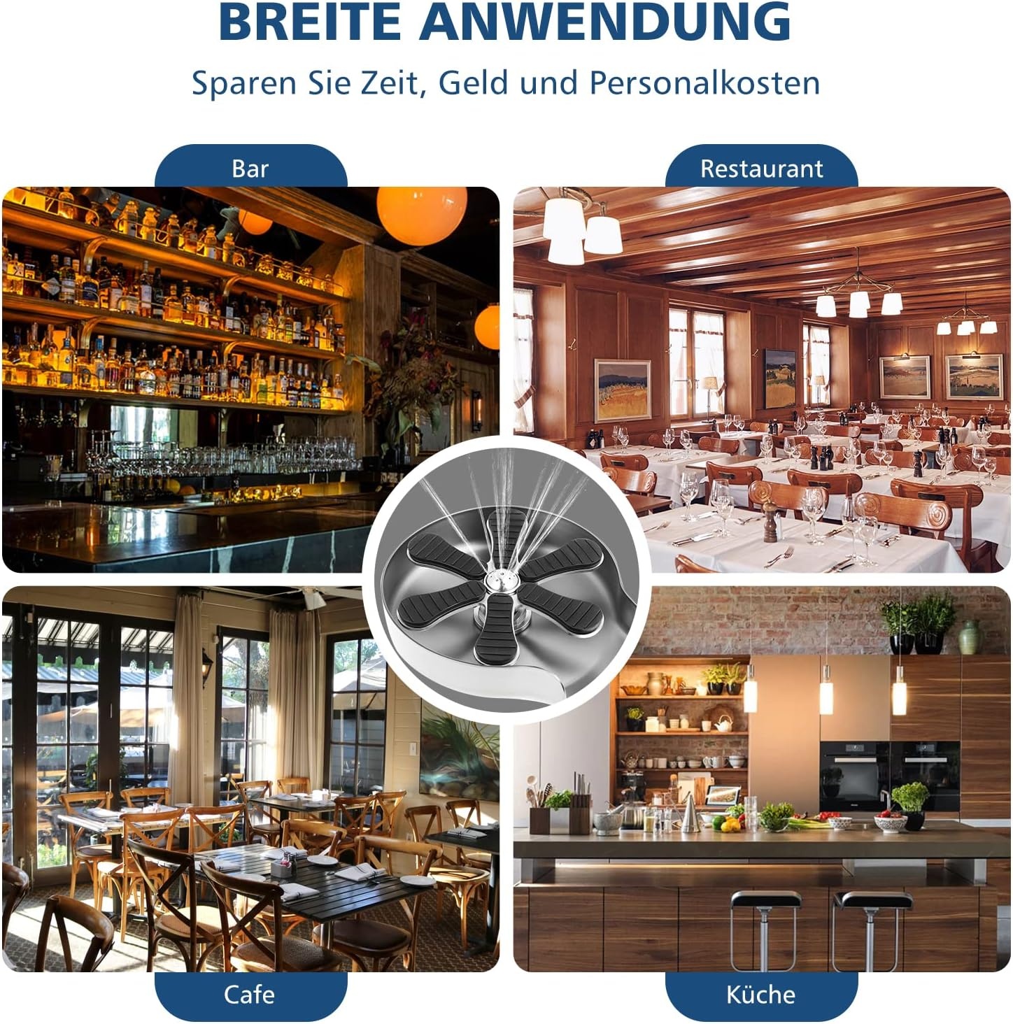 Dyna-Living Roestvrijstalen glaspoeler, automatische glazen spoelbak, kopwasmachine, flessenwasmachine, ingebedde glasafdruiprek voor keukenspoelbak, bar, thuis (pistoolgrijs)