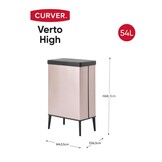 CURVER Verto 54L hoge afvalbak, duwdeksel, slank ontwerp, eenvoudige montage, recyclevriendelijk, parelroos