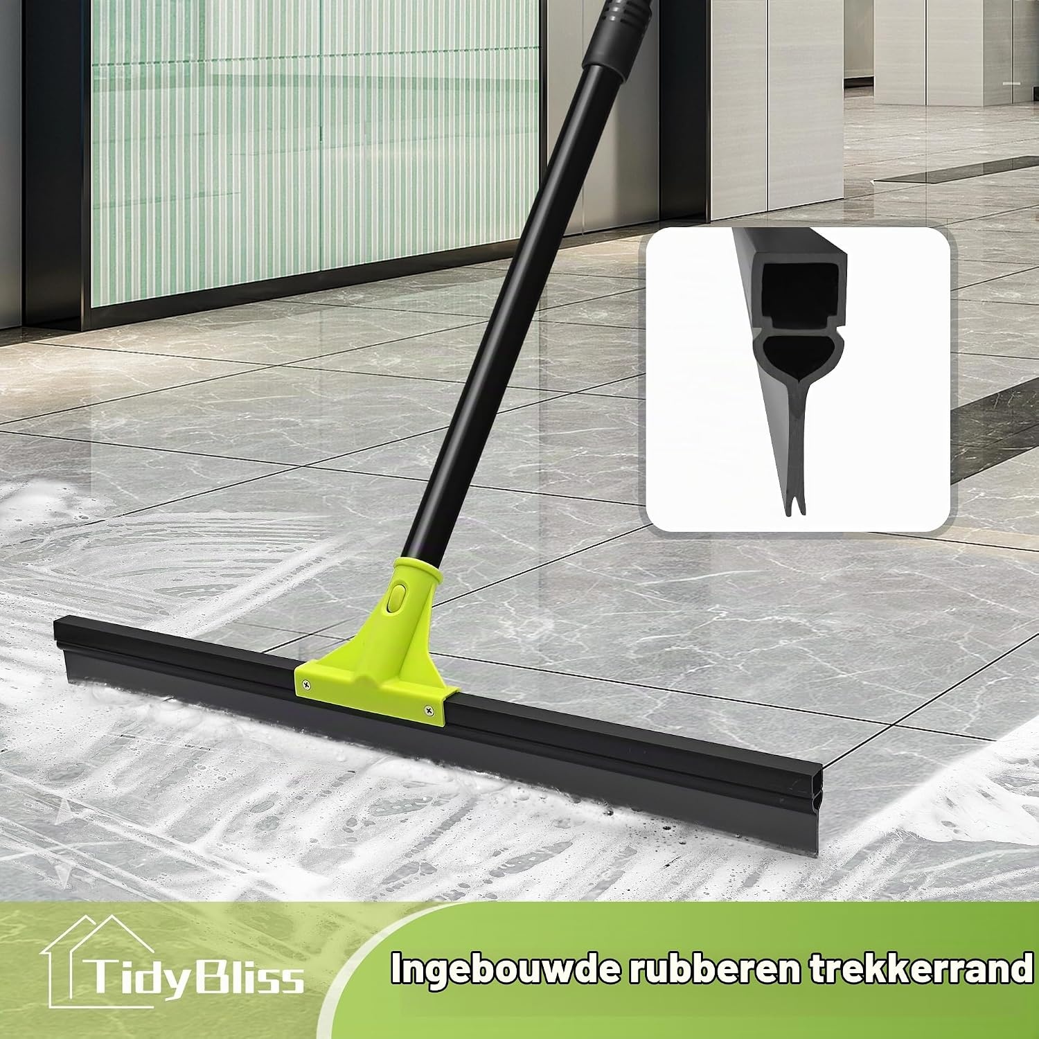 TidyBliss Vloerwisser Heavy Duty, 60 cm Rubber Schuim Water Schraper Bezem met 158 cm Lange Steel, Epoxy Wisser Dweil voor het Reinigen van Beton Zwembad Tapijt Garage Dek Douche Raam Buiten Binnen