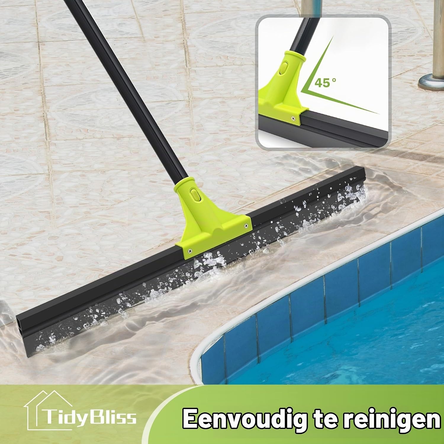 TidyBliss Vloerwisser Heavy Duty, 60 cm Rubber Schuim Water Schraper Bezem met 158 cm Lange Steel, Epoxy Wisser Dweil voor het Reinigen van Beton Zwembad Tapijt Garage Dek Douche Raam Buiten Binnen