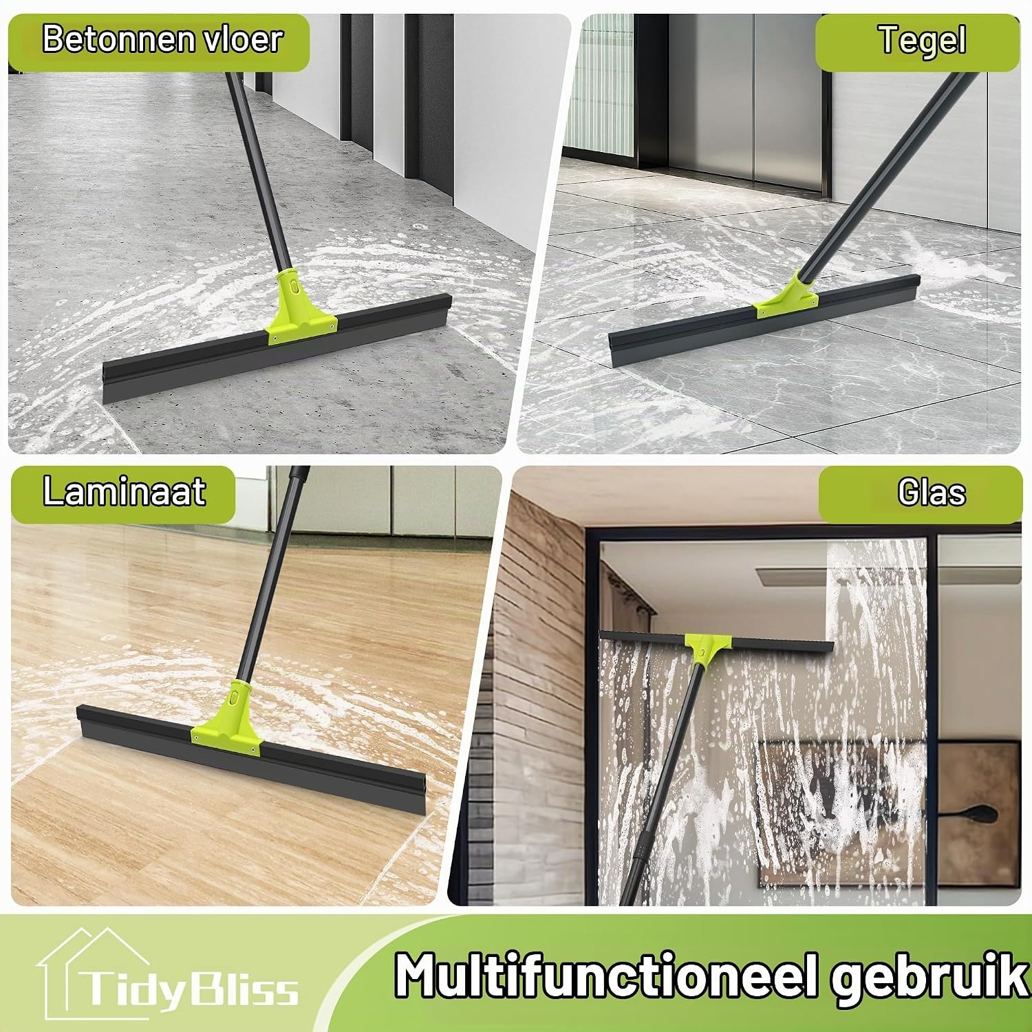 TidyBliss Vloerwisser Heavy Duty, 60 cm Rubber Schuim Water Schraper Bezem met 158 cm Lange Steel, Epoxy Wisser Dweil voor het Reinigen van Beton Zwembad Tapijt Garage Dek Douche Raam Buiten Binnen